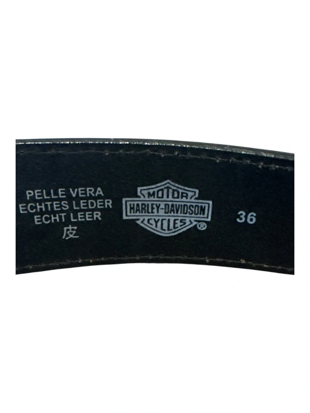 Harley-Davidson Black Leather Silver Logo Belt Size 36